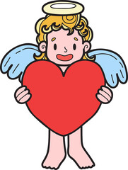 Hand Drawn cupid with heart illustration