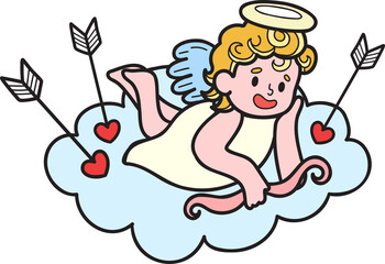 Hand Drawn cupid with clouds illustration