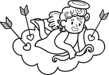 Hand Drawn cupid with clouds illustration