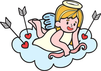 Hand Drawn cupid with clouds illustration