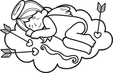 Fototapeta premium Hand Drawn cupid with clouds illustration