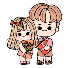 Valentine's day with cute boy and girl. Vector Illustration