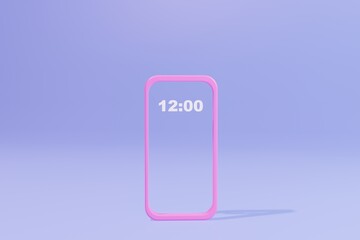 pink phone frame with twelve o'clock in 3d rendering design.