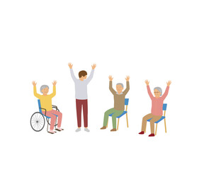 高齢者の方と運動をする介護士さん