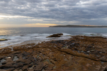 Rocky shoreline in Maroubra Beach, Sydney, Australia.
