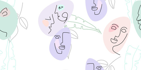 Face line pattern. Minimal art one line drawing.