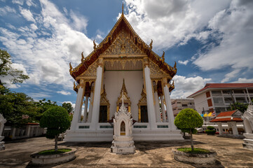 Bangkok, Thailand, August 21, 2022 : Wat Khema Phirataram Ratchaworawihan. Outside of the chapel ( Buddhist temple ) area.