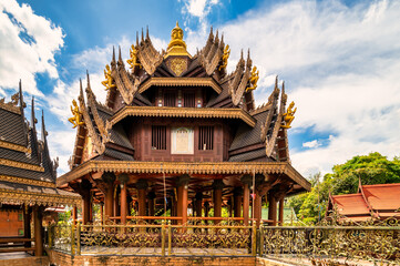 Bangkok, Thailand, August 21, 2022 :  Wat Sangkathan. Outside of the wooden chapel ( Buddhist temple ) area.