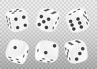 Game dice white craps templates set realistic vector illustration isolated.