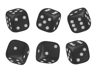 Set of black realistic dices with numbers of dots, isometric view