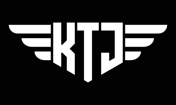 KTJ three letter logo, creative wings shape logo design vector template. letter mark, wordmark, monogram symbol on black & white.