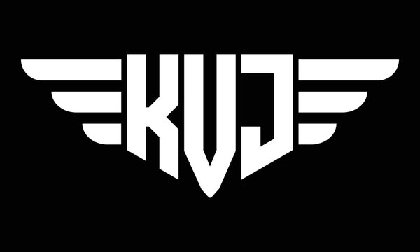 KVJ three letter logo, creative wings shape logo design vector template. letter mark, wordmark, monogram symbol on black & white.