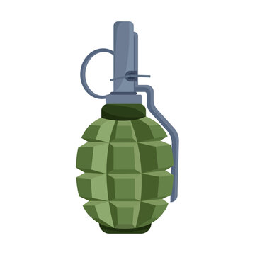 Vector picture of ribbed defensive grenade divided into fragments with shrapnel in flat style. Army weapon illustration. Military equipment. War, battle concept