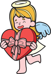 Hand Drawn cupid with heart illustration