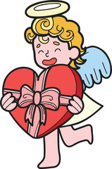 Hand Drawn cupid with heart illustration