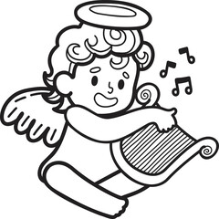 Hand Drawn Cupid is playing music illustration