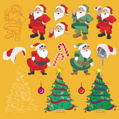 New year, Christmas elements set vector illustrations