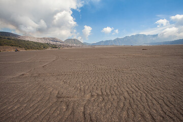 The vast desert is known as the whispering sand under Mount Bromo. Known as one of the widest in the world. Become a famous tourist attraction in East Java, Indonesia.