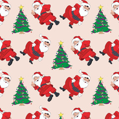 seamless pattern with tree, santa,  Vector illustration for background, wallpaper.
