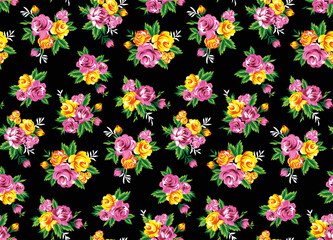 Fototapeta na wymiar vector rose flower with leave seamless pattern design, repeating print pattern design for fabric