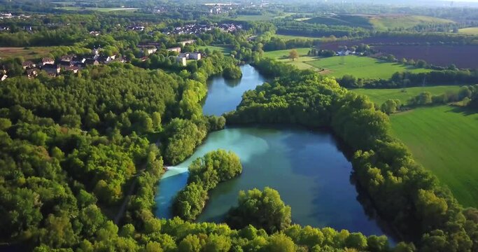 Aerial drone view of Beauty in nature of Bochum Werne, Germany. pit water.