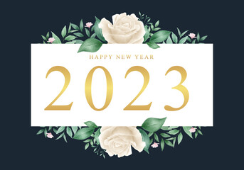 Happy new year 2023 greeting with watercolor floral
