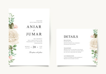 Minimalist wedding invitation card with watercolor floral