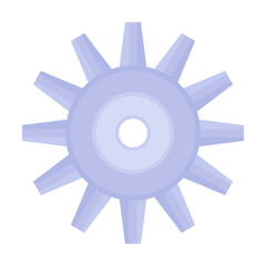 Vector illustration of gear with teeth and central hole for the clock mechanism or engine part. Cartoon hardware isolated on white. Construction concept