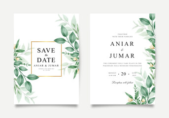Wedding invitation template with beautiful watercolor floral