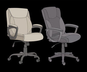 Set office chair isolated vector art. Vector illustration interior furniture on black background. Office chair vector art for coloring book.