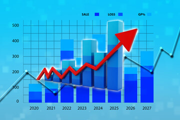 3d rendering business graph and documents. Stock market chart. Business graph background, Financial Background
