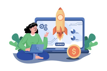 Businessman Launches Rocket From A Laptop