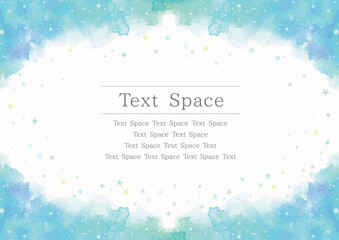 ブルー系の水彩絵具と星で縁取られたメルヘンチックな背景