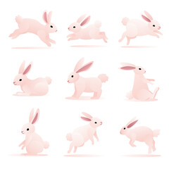 Rabbit Cute Illustration Vector with Various Movements Pink Gradient Color is Suitable for the needs of design elements book poster