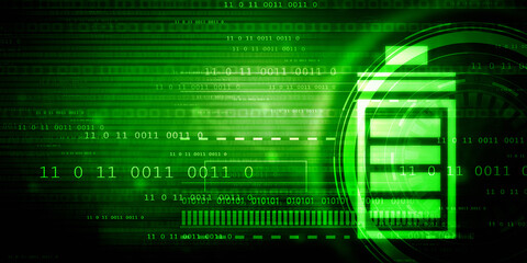 2d rendering Electrical energy and power supply source concept, accumulator battery with charging level indicator