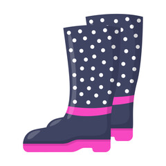Wellington boots vector illustration. Rubber shoes or wellies, children or whole family on white background. Autumn or fall, fashion or footwear concept