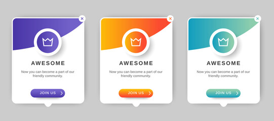 congratulations pop up banner with flat design on white background. Professional web design, full set of elements. User-friendly design materials.