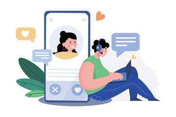 Boy looking for a girlfriend through a dating app