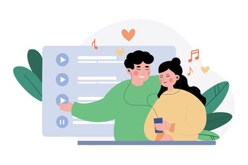 Couple listening to music together