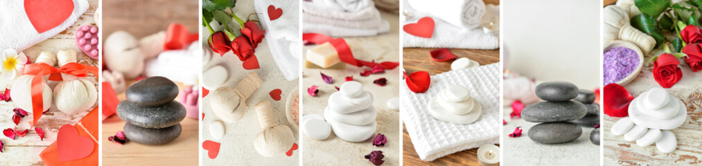 Obraz na płótnie Canvas Romantic spa collage for Valentine's Day celebration