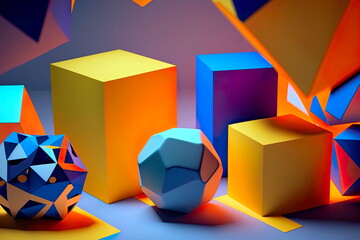 Colorful geometric backgrounds. Dynamic composition. Pyramid Dodecahedron prisms