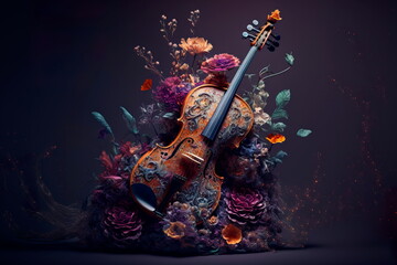 Fantasy design musical , Amazing violin made flowers - obrazy, fototapety, plakaty