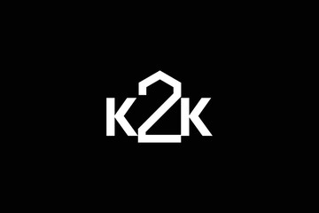 Minimal Awesome Trendy Professional Letter K2K Real Estate Logo Design Template On Black Background