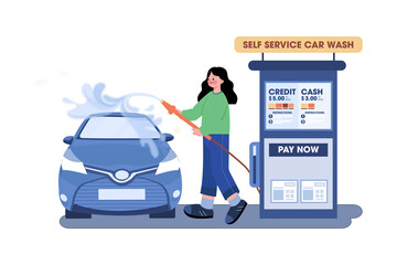 Self Service Car Wash Illustration concept on white background