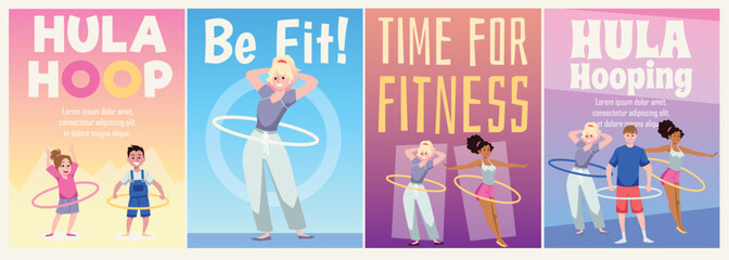 Hula Hoop sports fitness equipment to keep fit flat cartoon vector illustration.