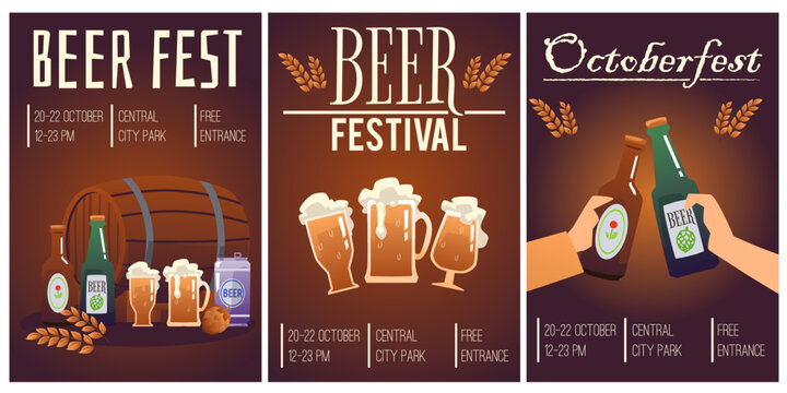 Set of posters about beer festival flat style, vector illustration - Powered by Adobe