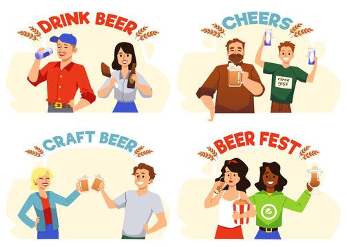 Beer fest or bar party banners and badges flat vector illustration isolated