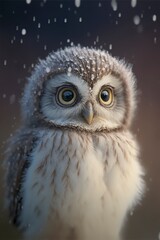 tiny Snow Owlet in a blizzard