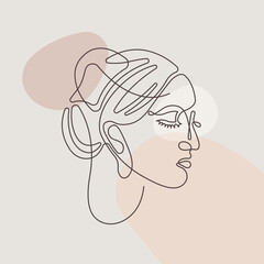 Line woman portrait. Vector minimalist style illustration. Hand drawn abstract feminine