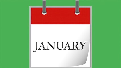Illustration of a calendar with the text january on a green background